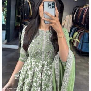 Designer Fancy Hand block print Floral Anarkali kurti Set