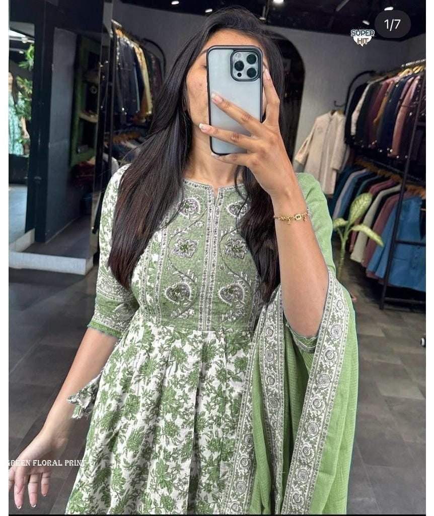 designer fancy hand block prin 1712982468 Designer Fancy Hand block print Floral Anarkali kurti Set