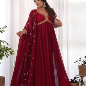 Designer Festival Wear Sleeveless Gown With Dupatta