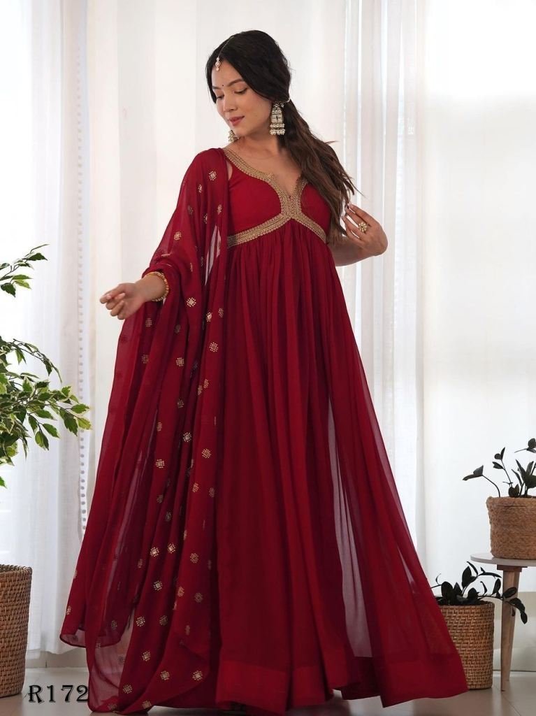 designer festival wear sleevel 1721221982 Designer Festival Wear Sleeveless Gown With Dupatta