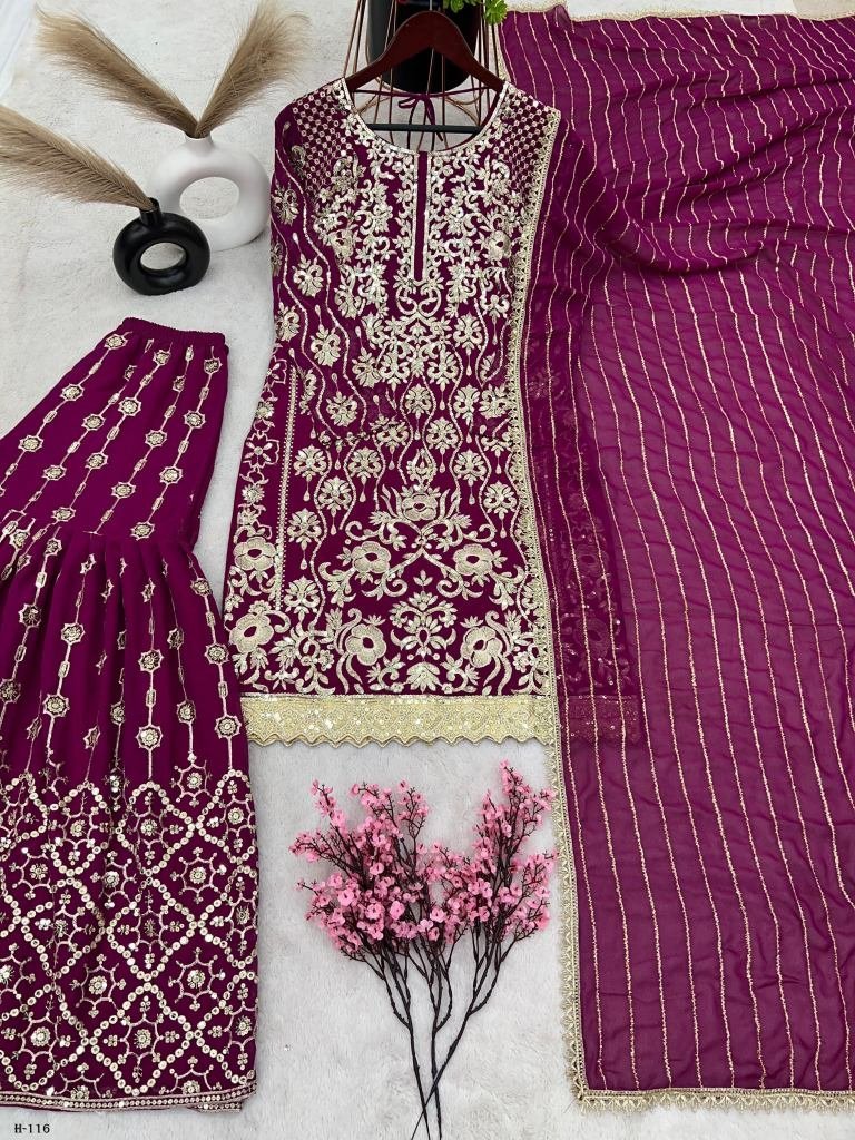designer georgette purple suit 1725365814 Designer Georgette Purple Suit Dupatta and Stitched Gharara