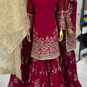 Designer Georgette Readymade Pakistani Sharara Plazzo Suits With Jimmy Choo Dupatta
