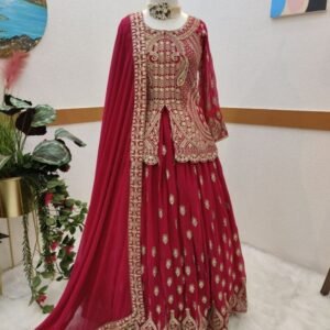 Designer Georgette Red Indo Western Dresses