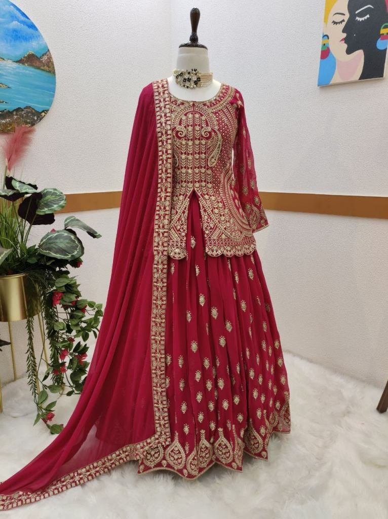 designer georgette red indo we 1729676229 Designer Georgette Red Indo Western Dresses