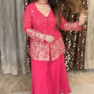 Designer Georgette With Embroidery Work Pink Plazzo Set
