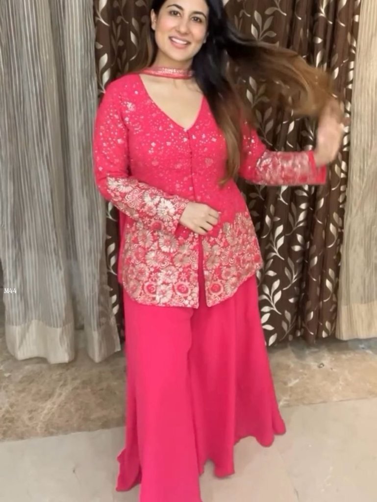 designer georgette with embroi 1743841872 Designer Georgette With Embroidery Work Pink Plazzo Set