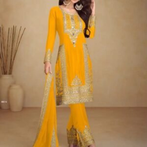 Designer Gulkayra Mustard Yellow Multi Sequence Jari Work Readymade Suit Set