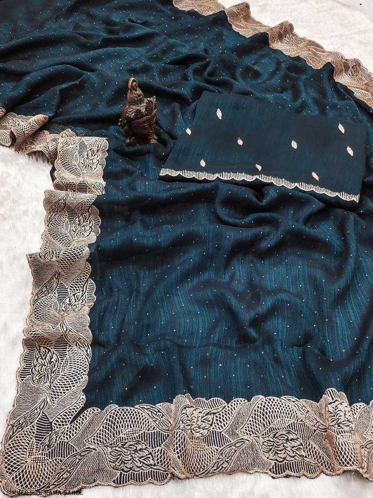 designer heavy border simmer s 1716631867 Designer Heavy Border Simmer Silk Rama Saree