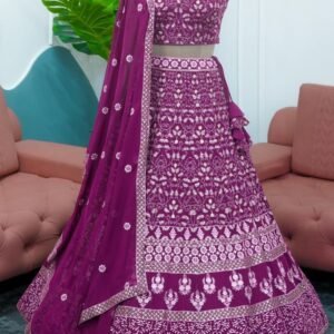 Designer Heavy Faux Georgette Purple Lehenga Choli With Dupatta
