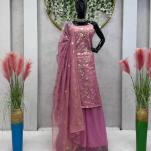 Designer Jimmy Chu Thread and Sequence Work Pink Palazzo Suit