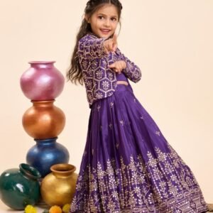 Designer Kids Lehenga Choli With Sequins Embroidered Koti