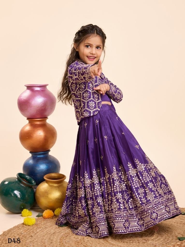 designer kids lehenga choli wi 1718452872 Designer Kids Lehenga Choli With Sequins Embroidered Koti