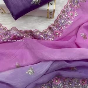 Designer Lavender Purple Saree With Floral Embroidery