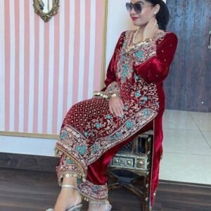 Designer Maroon Velvet Palazo Set