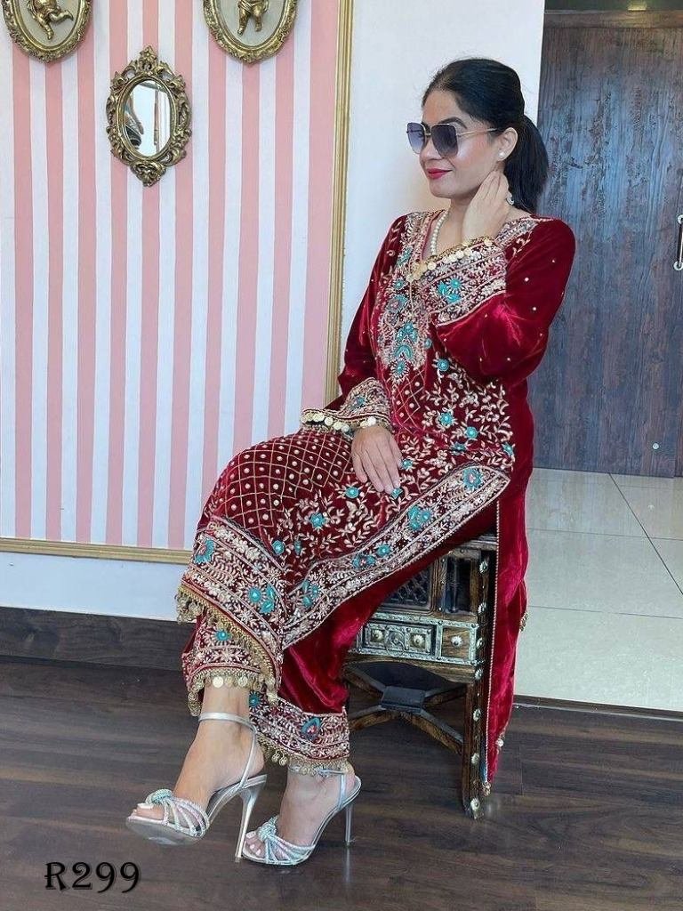 designer maroon velvet palazo 1726292776 Designer Maroon Velvet Palazo Set