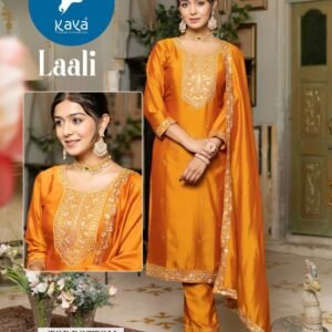 Designer Orange Straight Cut Vichitra Silk Kurtis With Dupatta