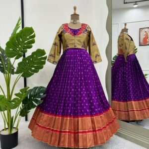 Designer Paithani Style Jecquard Silk Gown With Koti