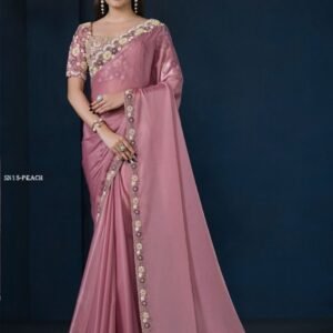 Designer Party Wear Peach Silk Saree