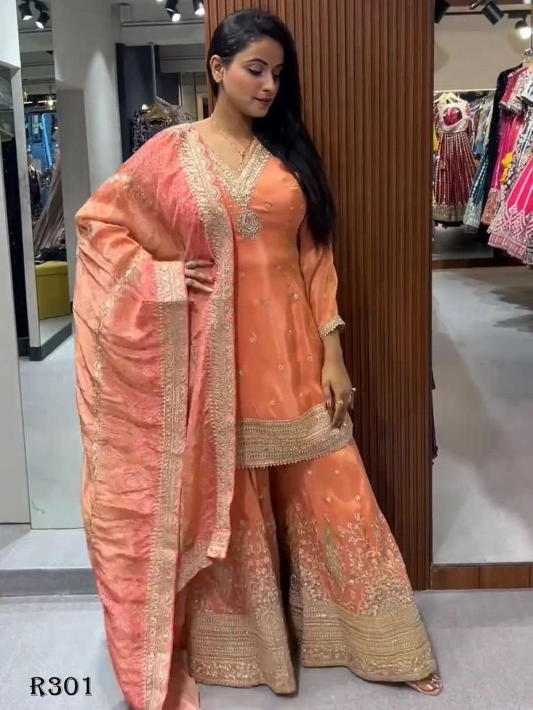 designer party wear pure heavy 1726752583 Designer Party Wear Pure Heavy Chinon Sharara Suits