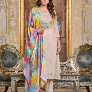 Designer Peach Embroidered Kurti Pant Set