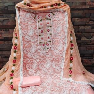 Designer Peach Model Embroidery Dress Material