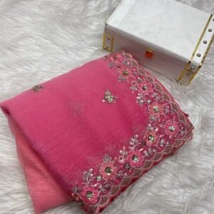 Designer Peachy Pink Saree With Unstitched Blouse