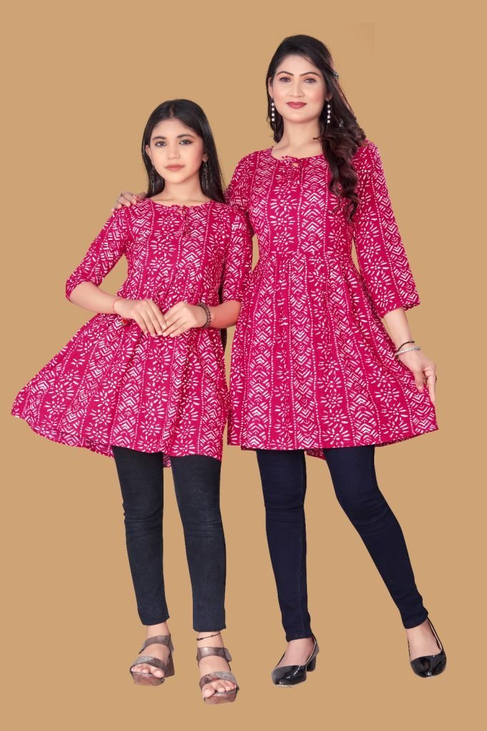 designer pink mother daughter 1733476411 Designer Pink Mother daughter Printed Combo