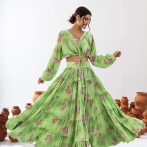 Designer Pista Colour Floral Attire