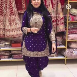 Designer Purple 5mm Sequence And Embroidery Pure Chinon Silk Top And Dhoti Suits