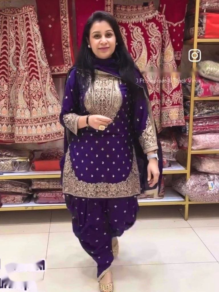 designer purple 5mm sequence a 1738401556 Designer Purple 5mm Sequence And Embroidery Pure Chinon Silk Top And Dhoti Suits