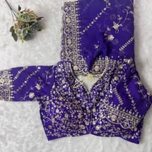 Designer Purple Orgenza Silk Embroidery Work Saree