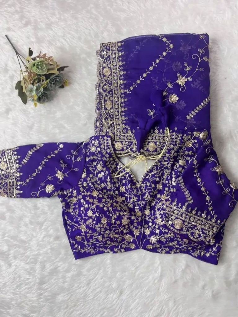 designer purple orgenza silk e 1728983834 Designer Purple Orgenza Silk Embroidery Work Saree