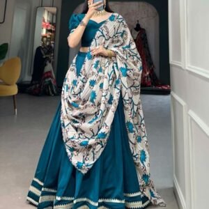 Designer Rama Lehenga Choli With Printed Dupatta