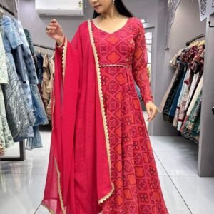 Designer Rani Bandhani Georgette Stitch Gown