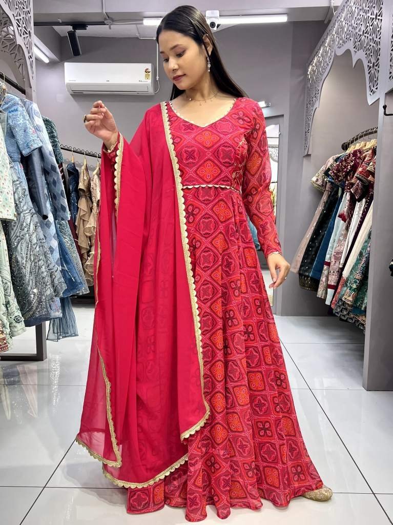 designer rani bandhani georget 1712308744 Designer Rani Bandhani Georgette Stitch Gown