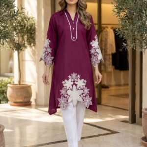 Designer Rayon Aline Kurti Pant Set With Ebroidery Cutwork
