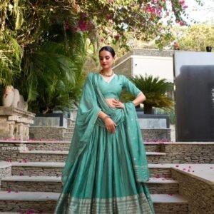 Designer Sea Green Ethnic Lehenga Choli Set with Traditional Zari Work