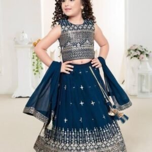 Designer Sequence Embroidery Work Blooming Georgette Kids Girls Lehenga Choli