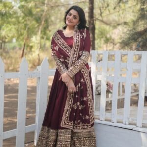 Designer Sequins Embroidered Work Gown With Dupatta