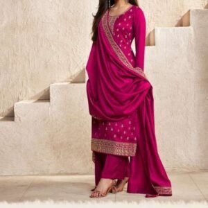Designer Silk Georgette Embroidery Aanchal Catalog Semi Stitch Suit