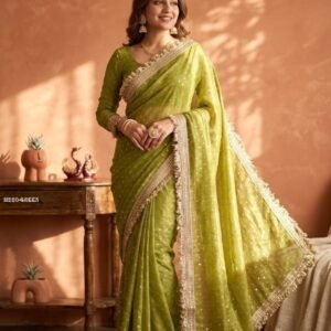 Designer Silk Green Saree With Jacquard Butti