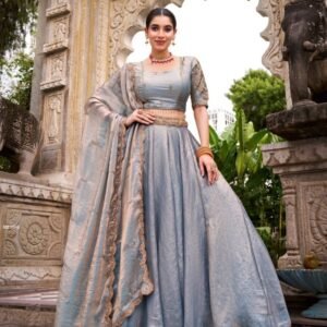 Designer Sky Blue Lehenga Choli With Unstitch Blouse