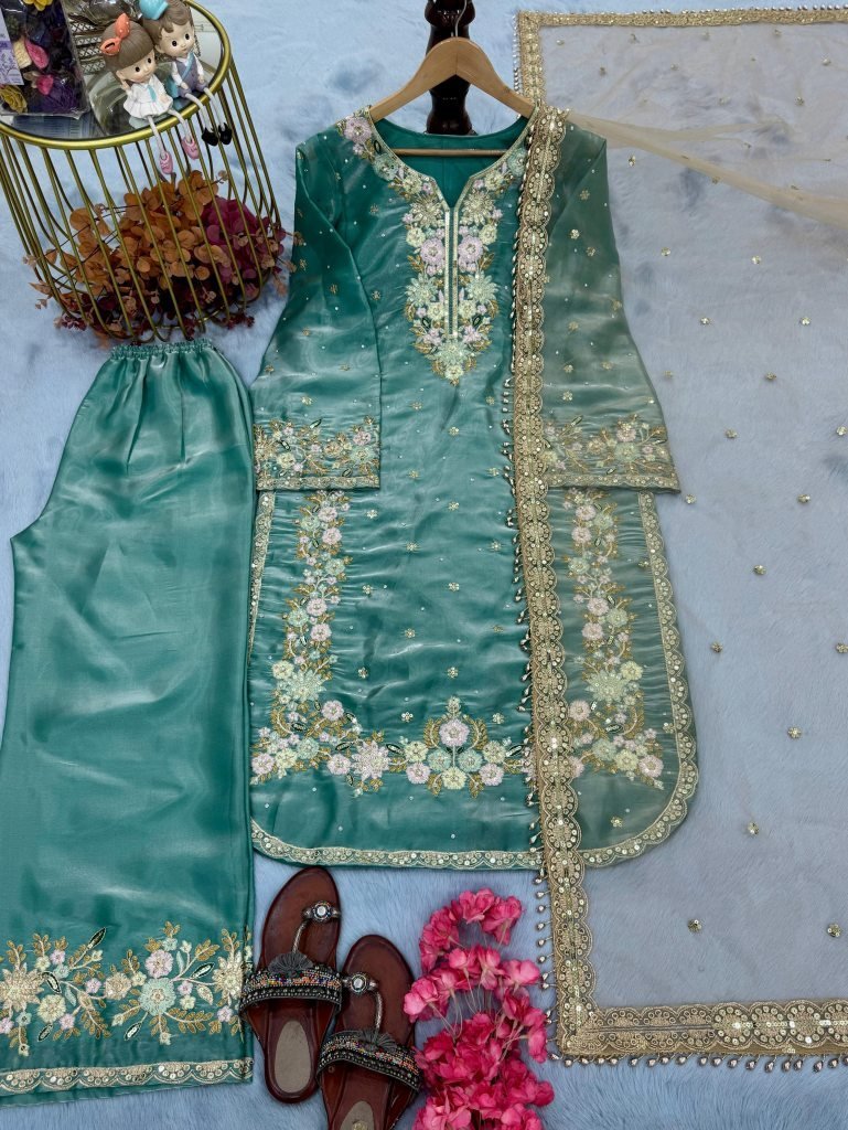 designer sky blue plazzo set w 1745324307 Designer Sky Blue Plazzo Set with Sequence Work