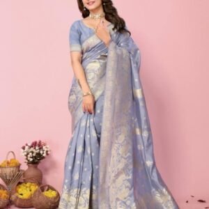 Designer Soft Dola Silk light lavender Color Saree with Gold Embroidery