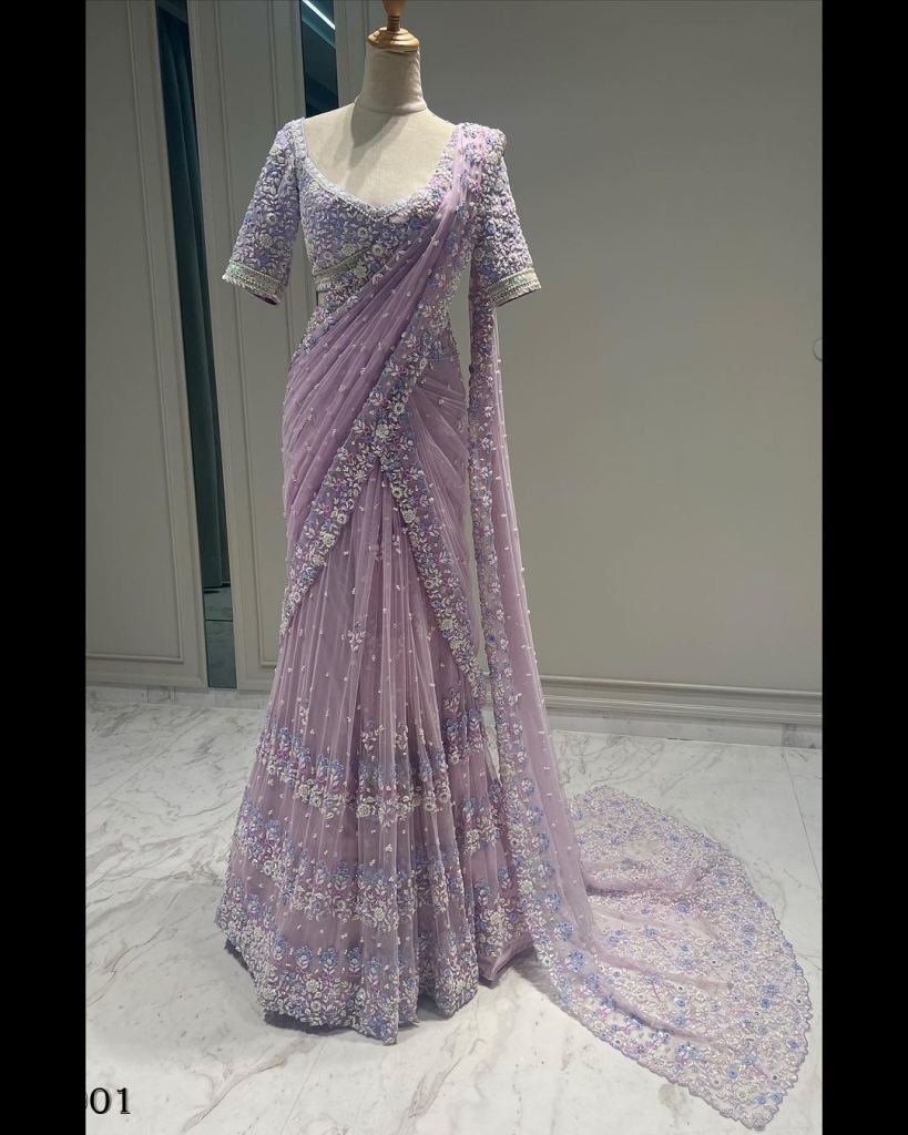 designer soft net thread seque 1718431790 Designer soft net Thread sequence work partywear saree