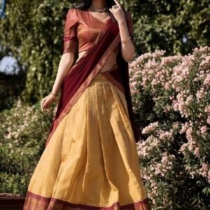 Designer SouthStyle Kanchipuram Silk Cream Half Lehenga