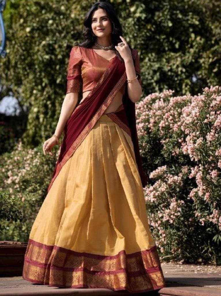 designer south style kanchipur 1754045580 Designer SouthStyle Kanchipuram Silk Cream Half Lehenga