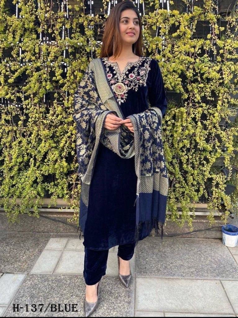 designer viscous velvet suit p 1726044691 Designer Viscous Velvet Blue Suit Pant Set With Embroidery Work