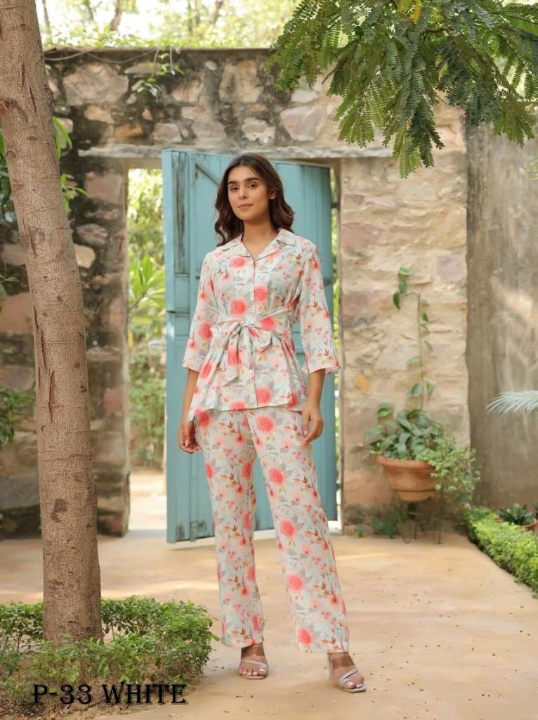 designer white flower printed 1718361593 Designer White Flower Printed Co Ord Set