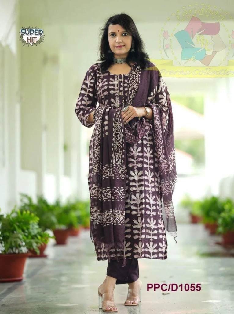 designer wine batik print kurt 1712569239 Designer Wine Batik Print Kurti with Pant and Dupatta Set